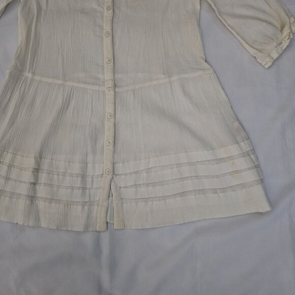 Free People Cream Lace Trim Button Front 3/4 Sleeve Tunic Dress Women's Small - Picture 6 of 14